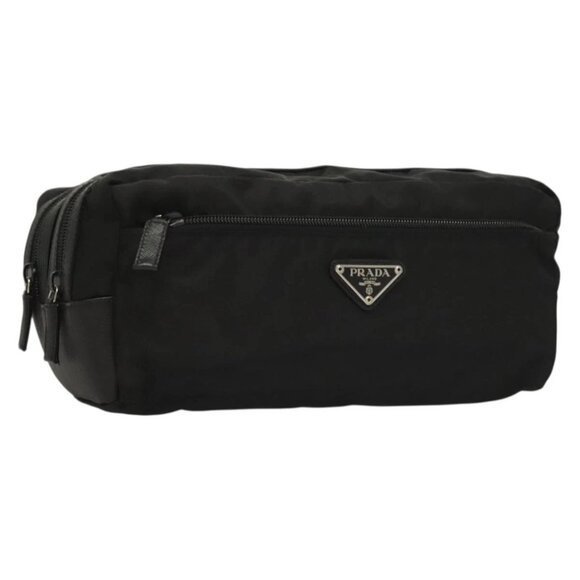 PRADA Clutch Bag Nylon Leather Black Silver Auth ki5843 - Picture 1 of 16